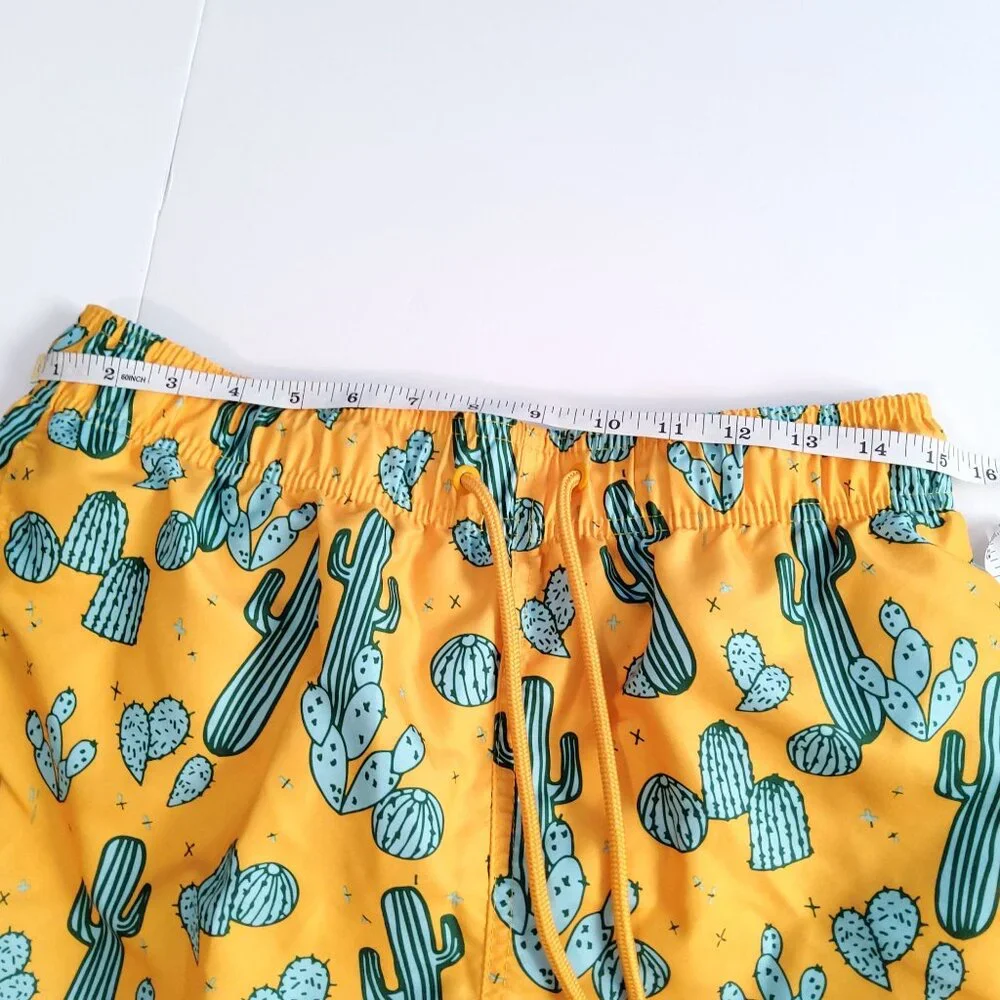 George Mens Cactus Print Swim Shorts Yellow Green Size M - Picture 5 of 8